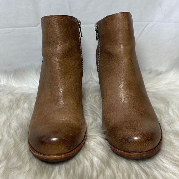 Kork-Ease Natalya Dark Tan Distressed Leather Side Zip Booties Sz 7.5 - Picture 2 of 8